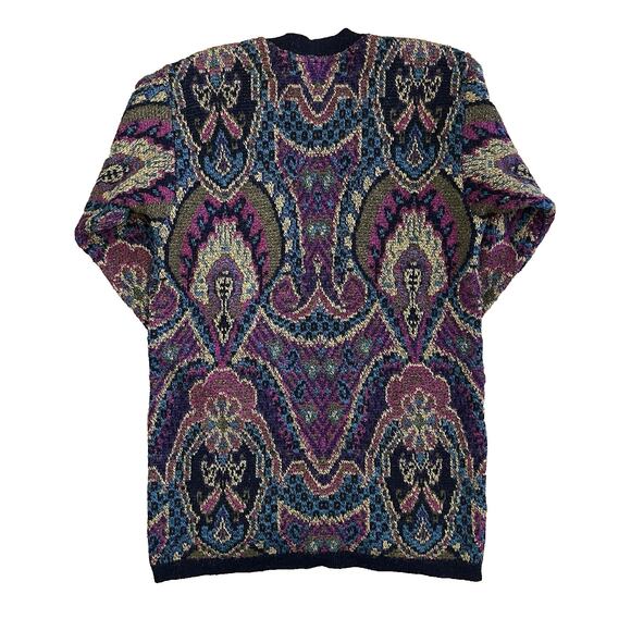 Vintage Dana Buchman Cardigan Medium Wool Alpaca Tapestry Artsy Long Italy Made - Picture 14 of 14